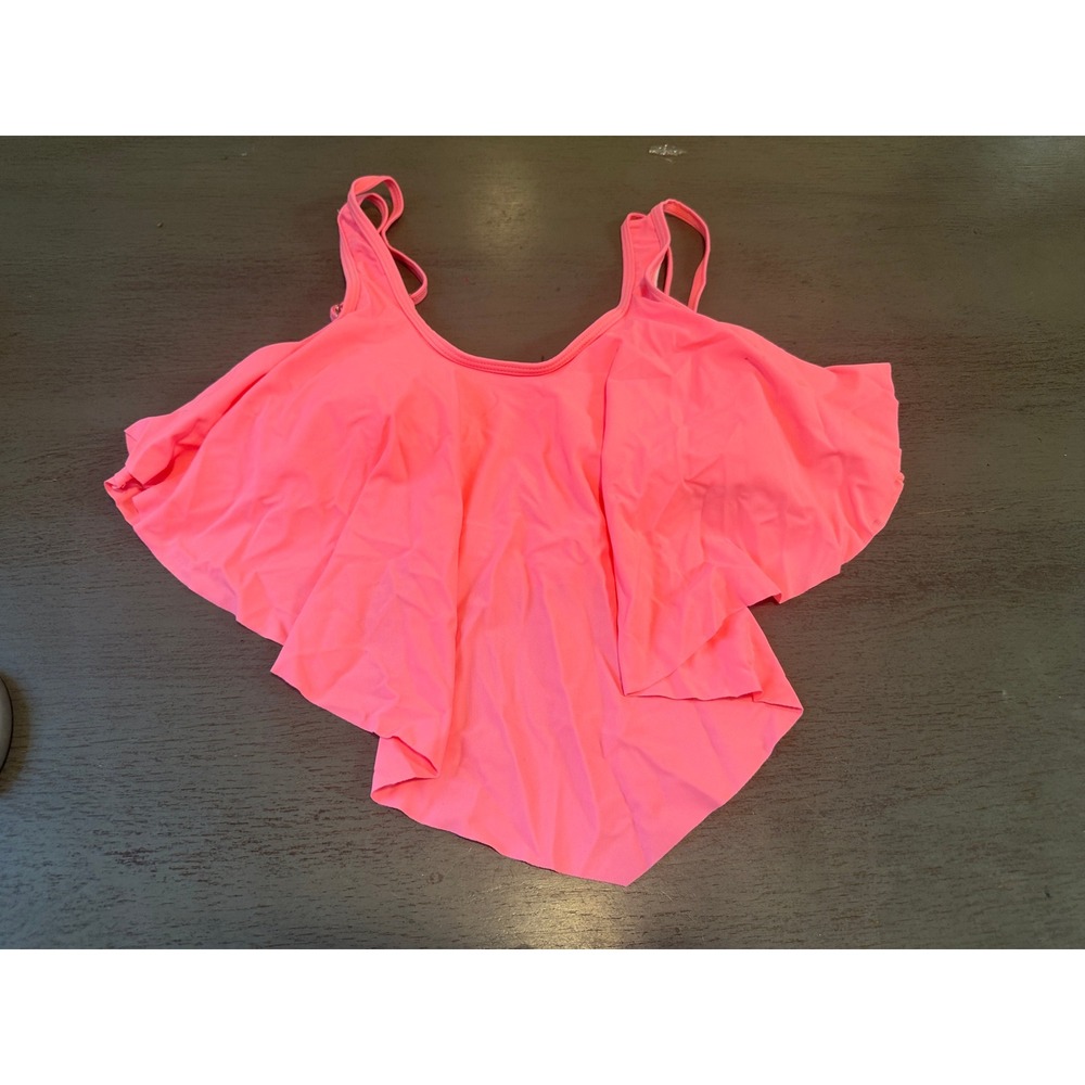Eomenie Neon Pink Ruffle Tankini Swim Top Asymmetrical Hem Small NWT